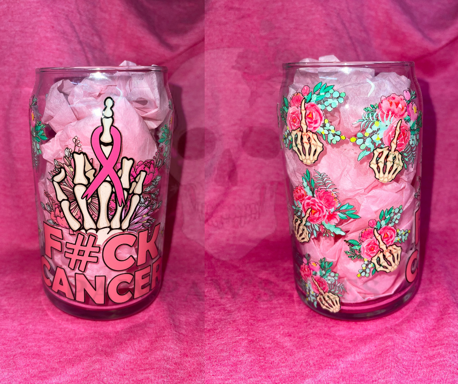 12oz F*** Cancer Pink Ribbon Glass Can Cup