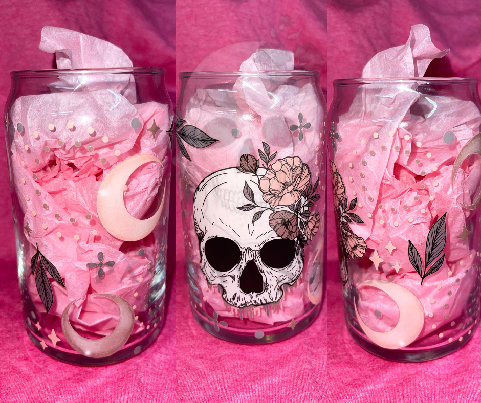 12oz Skull and Moons Glass Can Cup