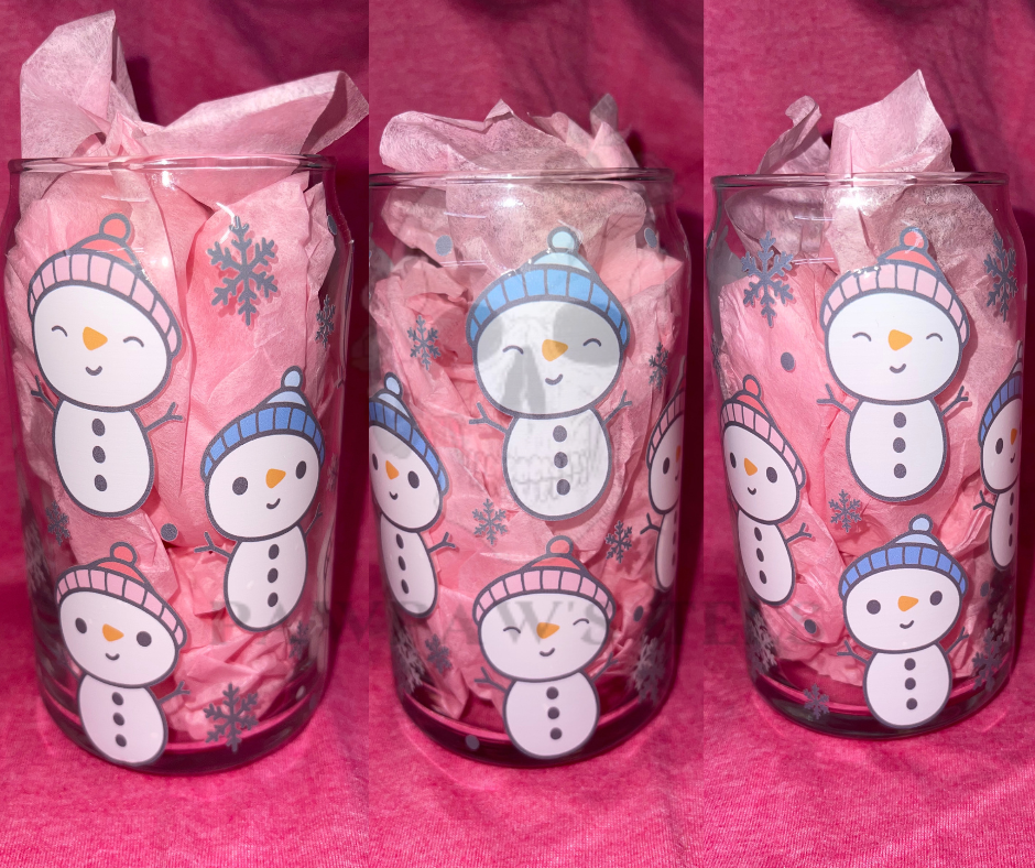 12oz Snowmen Glass Can Cup