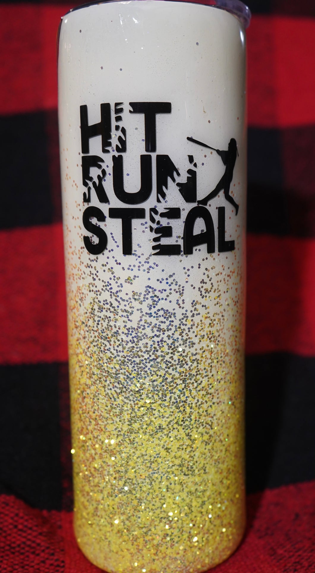 Glittered Hit Run Steal Softball Cup