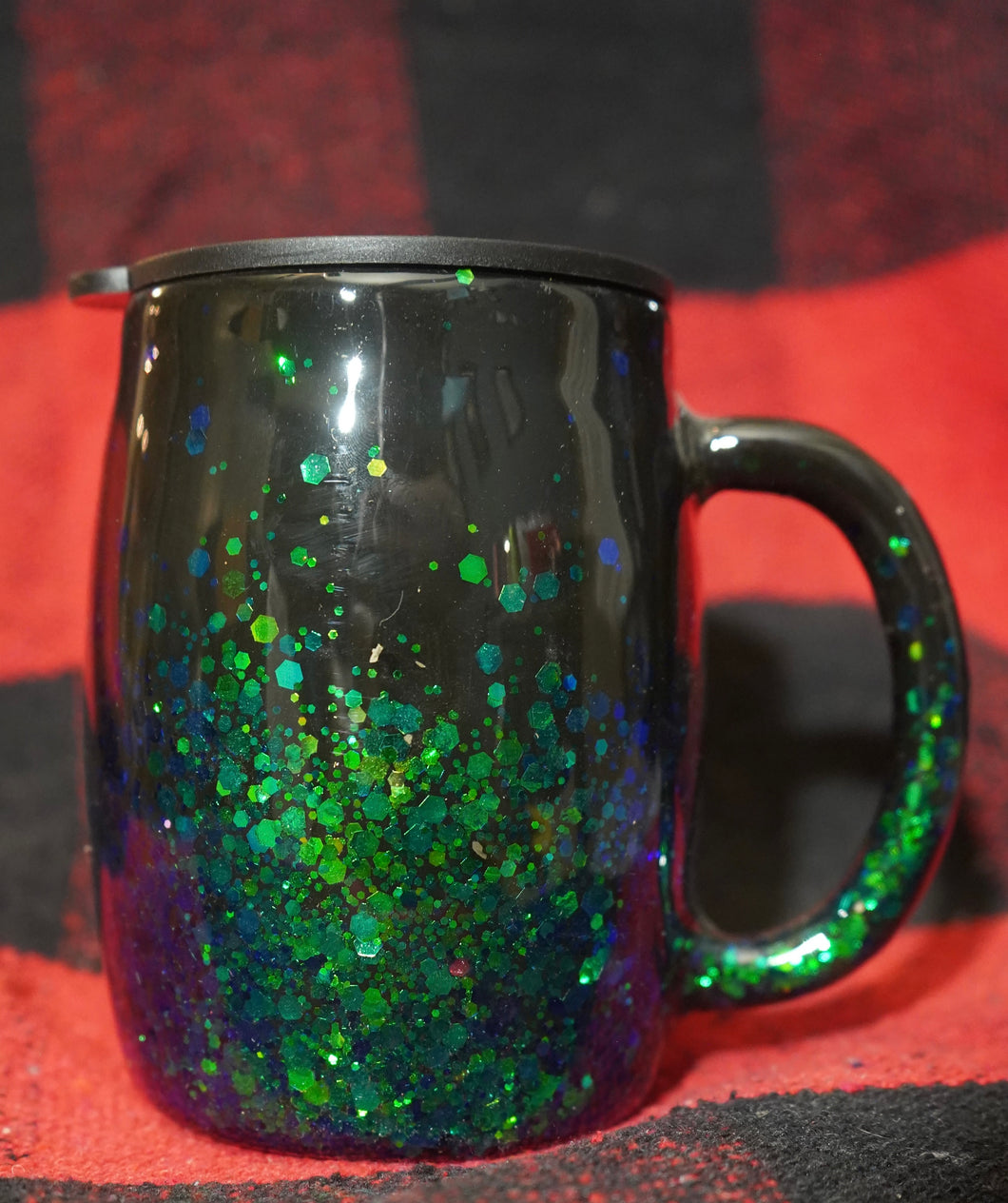 Glittered Green and Black Coffee Mug