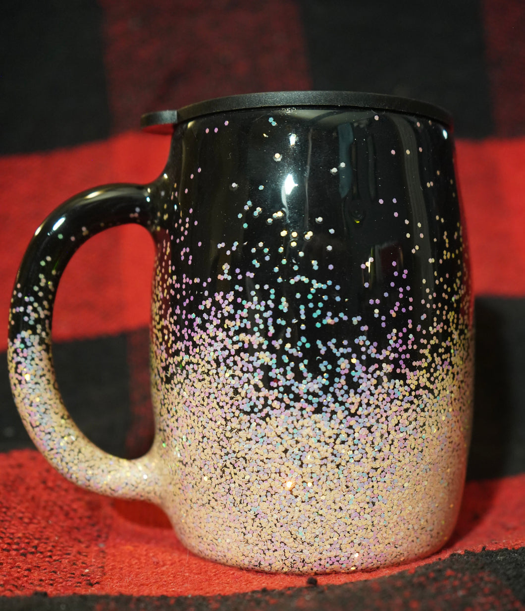 Glittered Black and Peach Coffee Mug